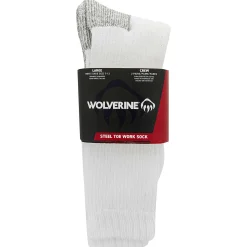 Wolverine 2-PK Steel-Toe Cotton Crew Sock White New
