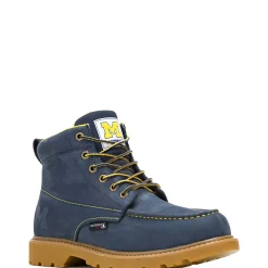Wolverine X Valiant University Of Michigan Floorhand Moc Toe Work Boot Navy Sale